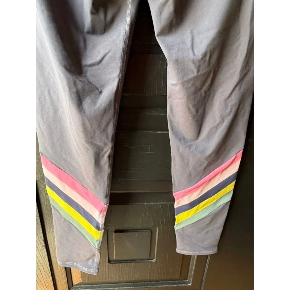 Boden Women Jessica Active Leggings Grey Rainbow Stripe Active Size US 10 New